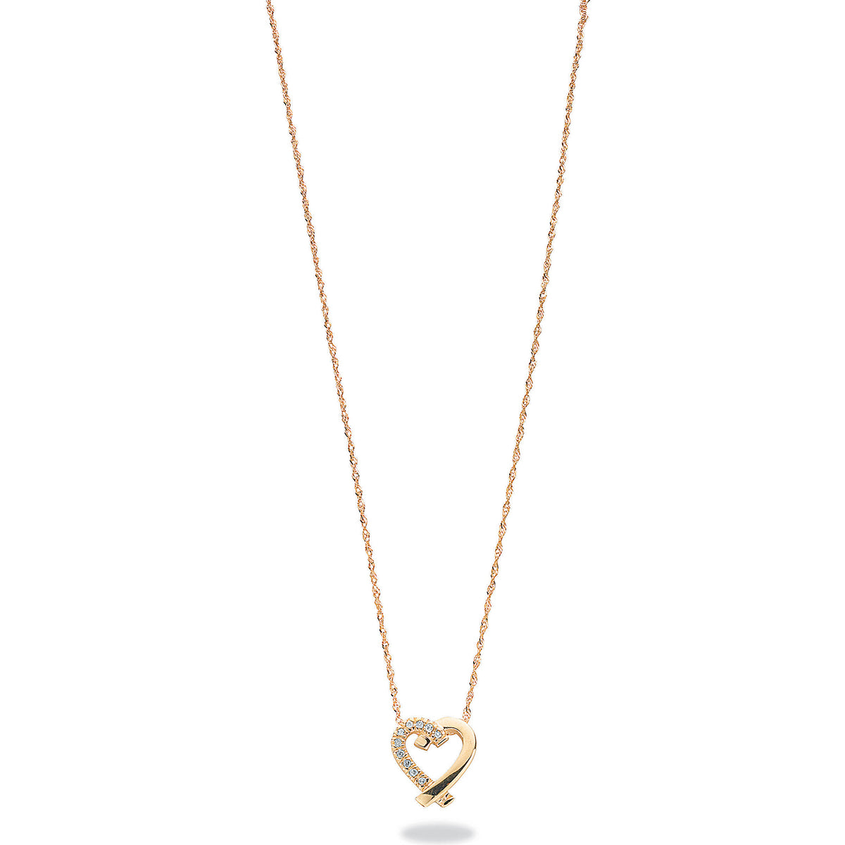 0.05ct Natural Round Brilliant Diamond Heart Pendant Necklace – 18 Inch -9K Yellow Gold