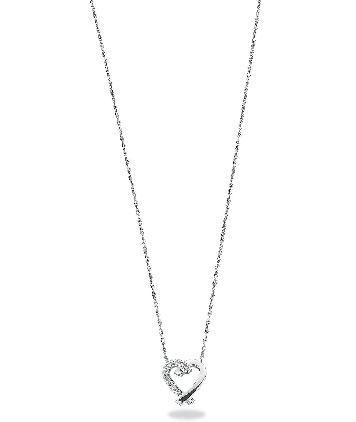 0.05ct Natural Round Brilliant Diamond Heart Pendant Necklace – 18 Inch -9K White Gold
