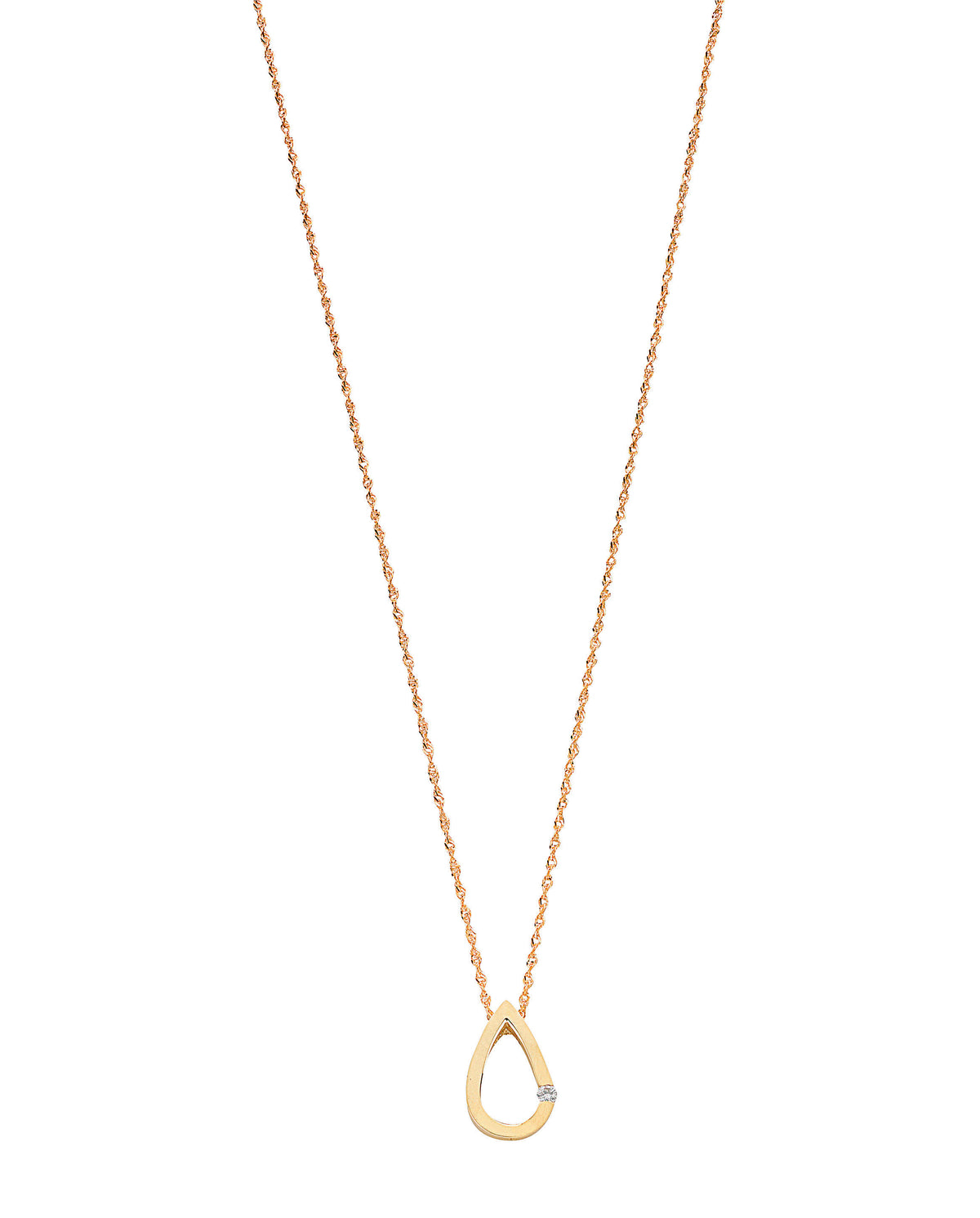 0.04ct Natural Round Brilliant Diamond Teardrop Pendant Necklace – 18 Inch -9K Yellow Gold