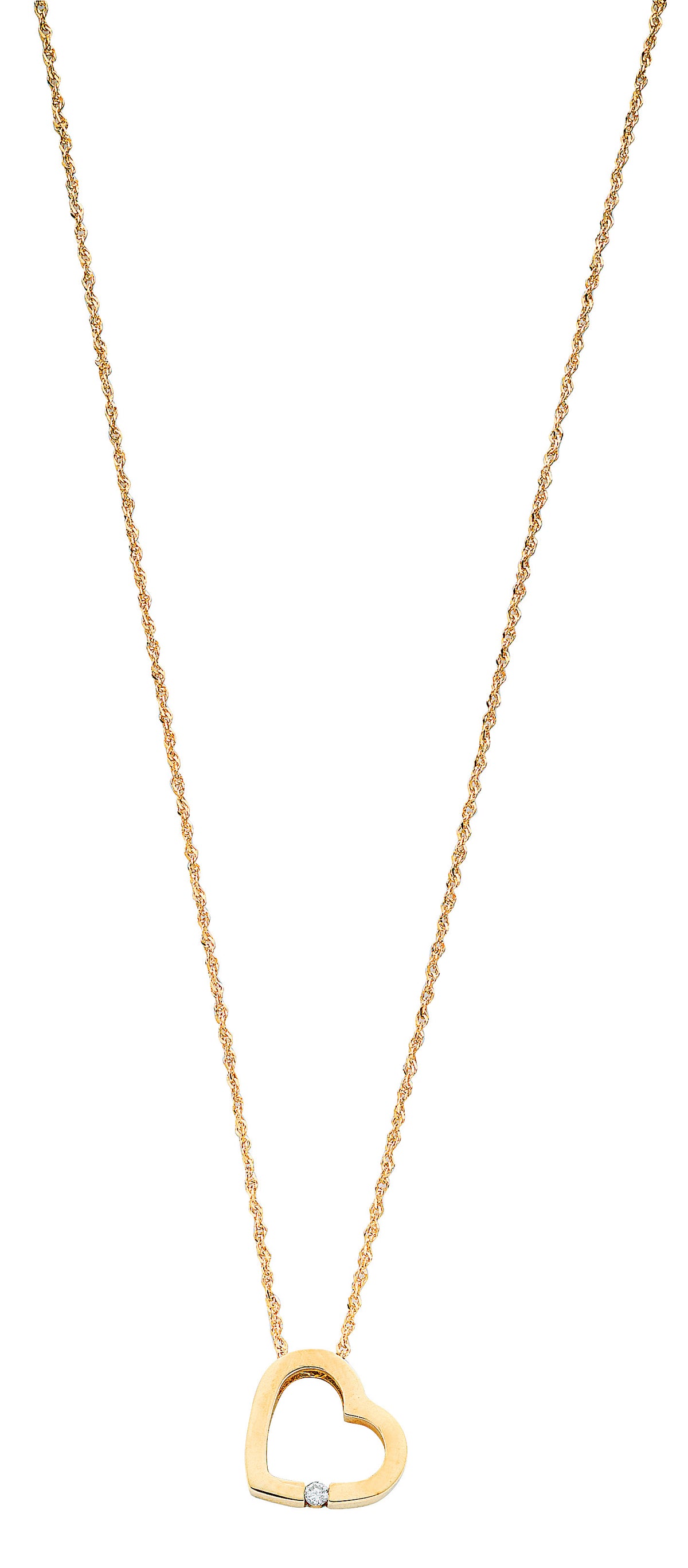 0.04ct Natural Diamond Heart Pendant Necklace – 18 Inch - 9K Yellow Gold