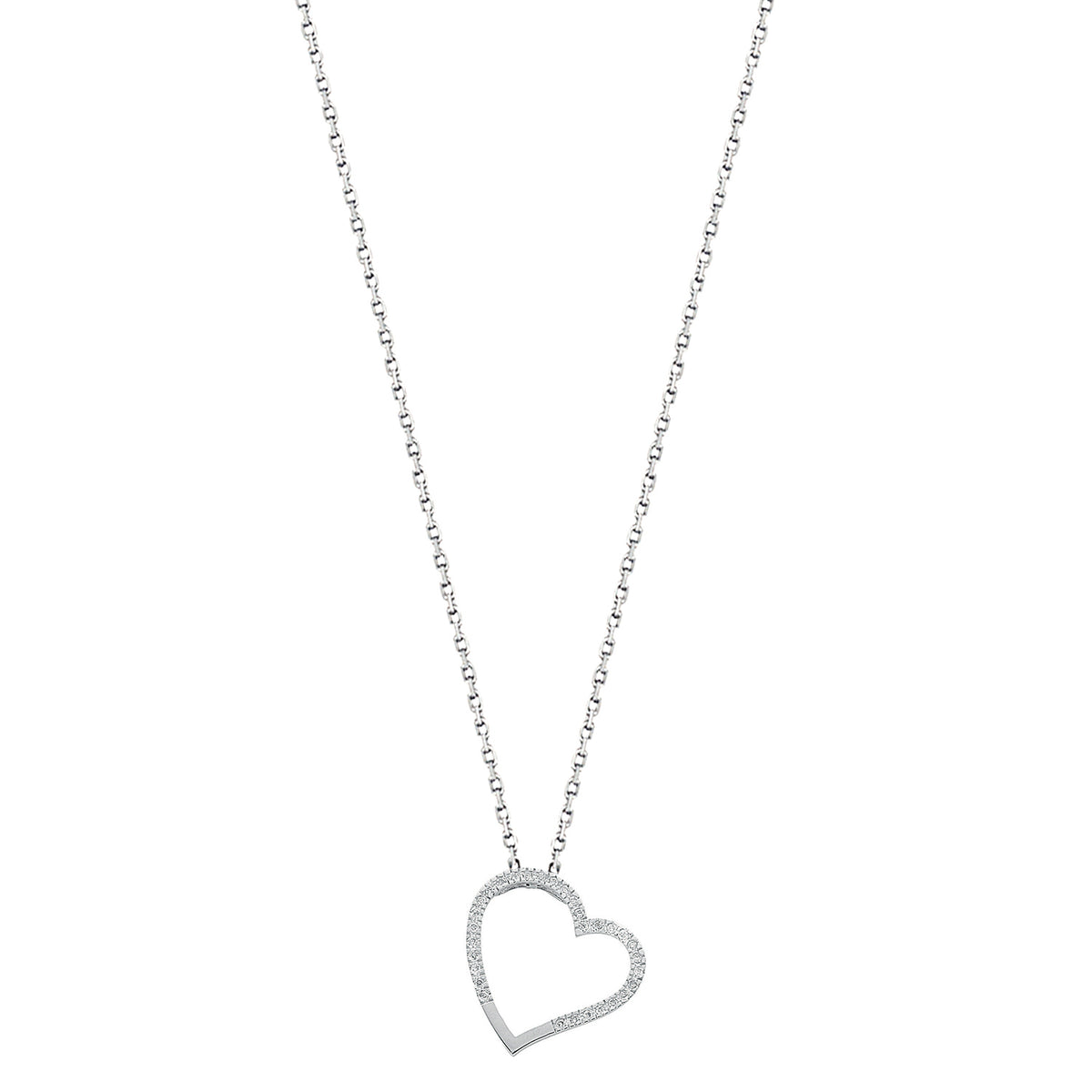0.12ct Natural Diamond Heart Pendant Necklace – 18 Inch - 9K White Gold