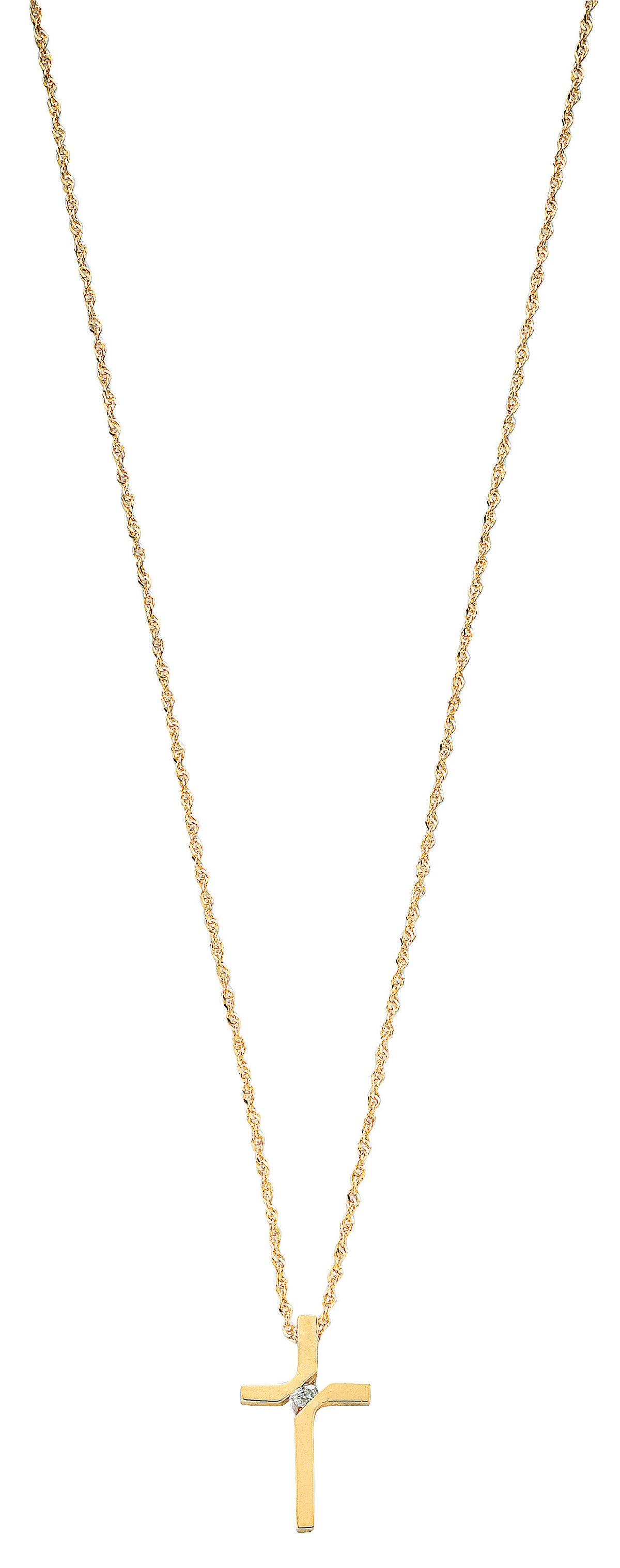 0.04ct Natural Diamond Cross Pendant Necklace – 18 Inch - 9K Yellow Gold
