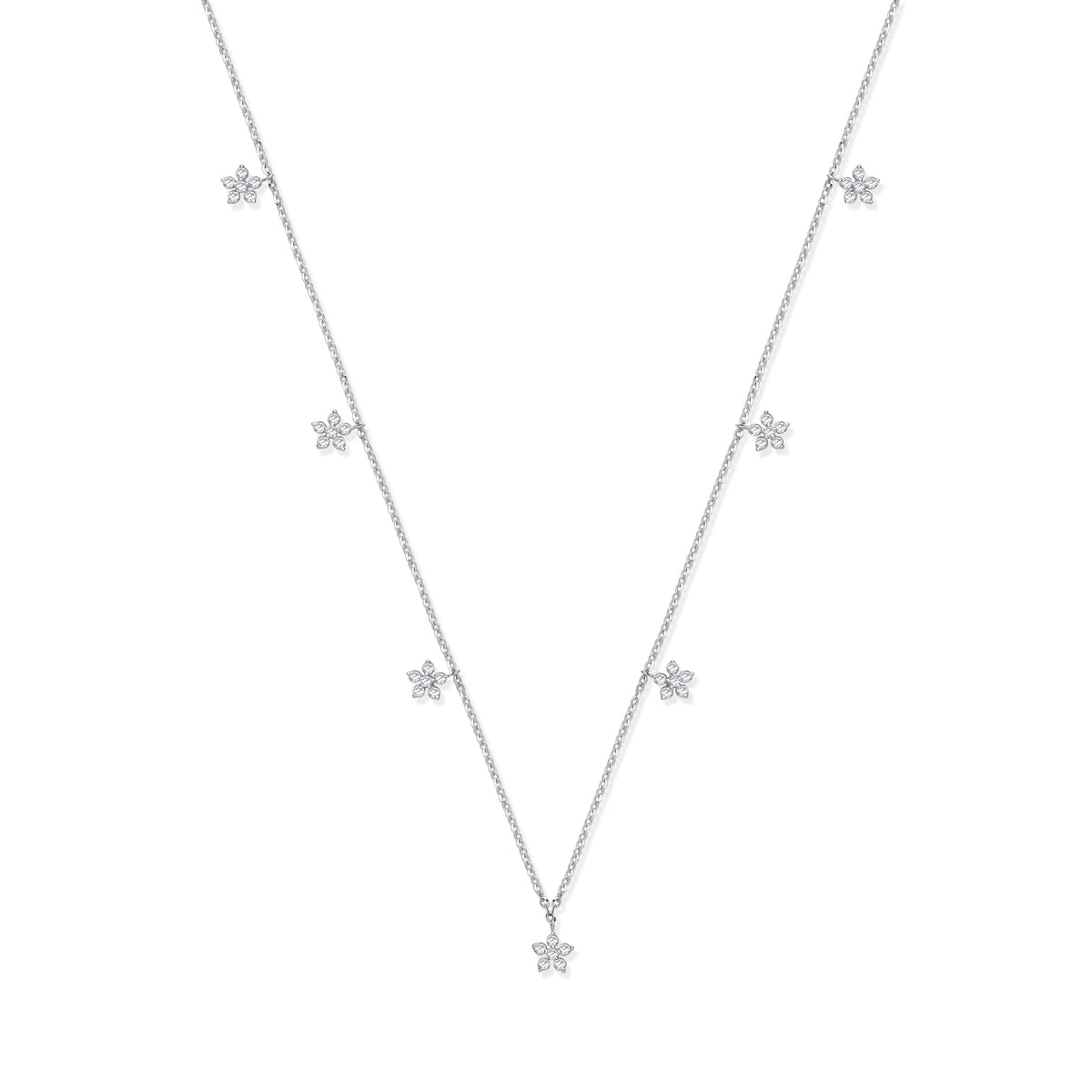 0.27ct Natural Diamond 7 Florets Pendant Necklace – 18 Inch - 9K White Gold