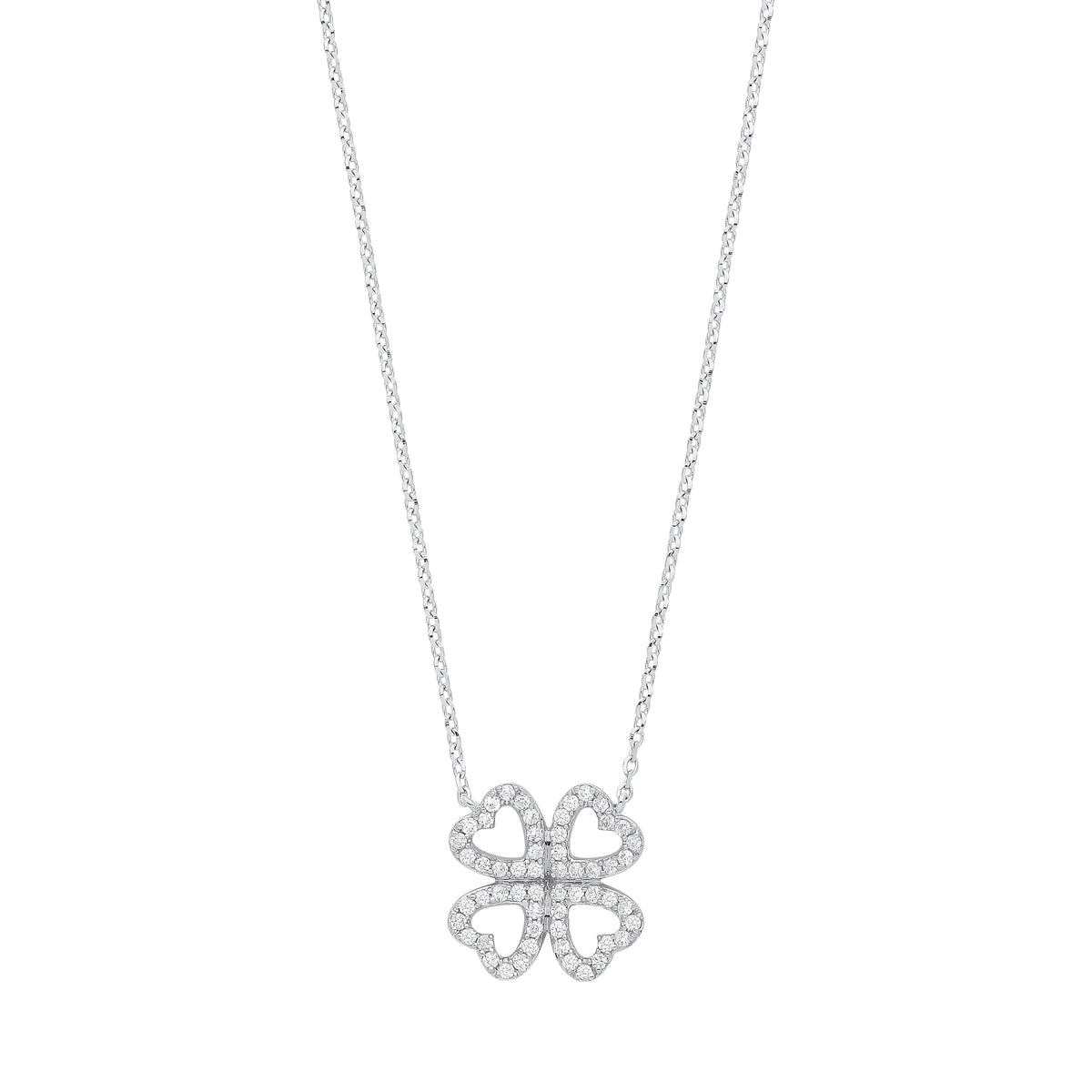 0.18ct Natural Diamond Four-Leaf Clover Pendant Necklace – 18 Inch - 9K White Gold