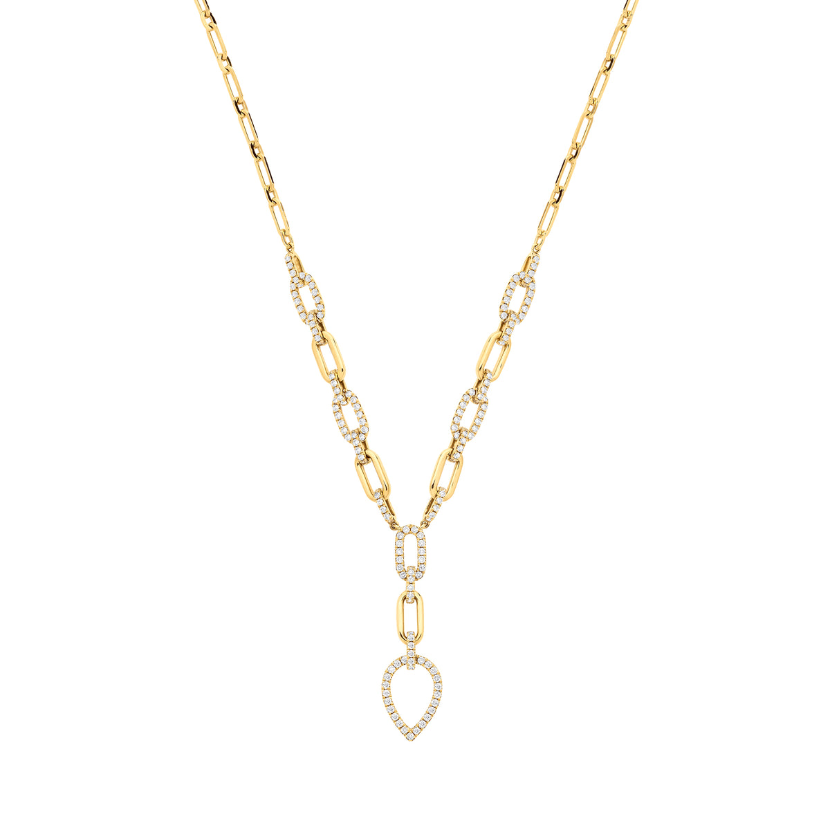 1.30ct Natural Diamond Pear-Shaped Drop Necklace – 18 Inch - 18K Yellow Gold