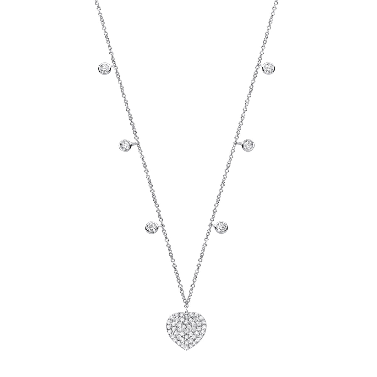 0.44ct Natural Diamond Heart Pendant Necklace – 18 Inch - 9K White Gold