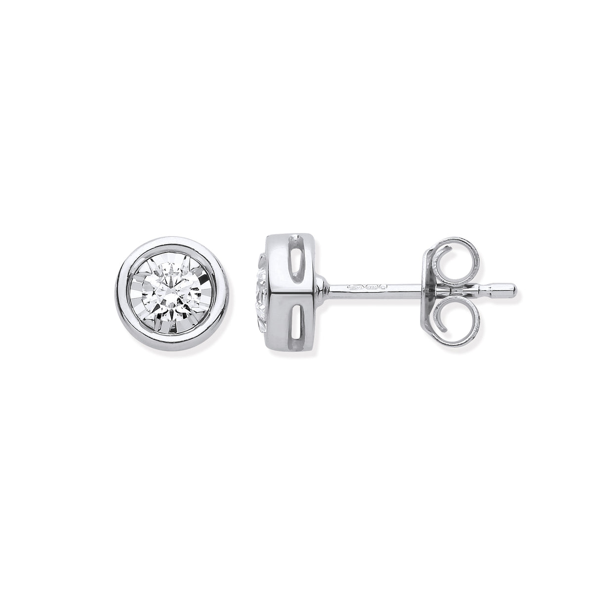 0.25ct Natural Diamond Rub-Over Illusion Set Stud Earrings - 9K White Gold