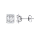 0.50ct Natural Diamond Baguette & Rounds Rectangular Stud Earrings - 18K White Gold