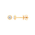 0.13ct Natural Round Brilliant Diamond Petal Stud Earrings - 9K Yellow Gold