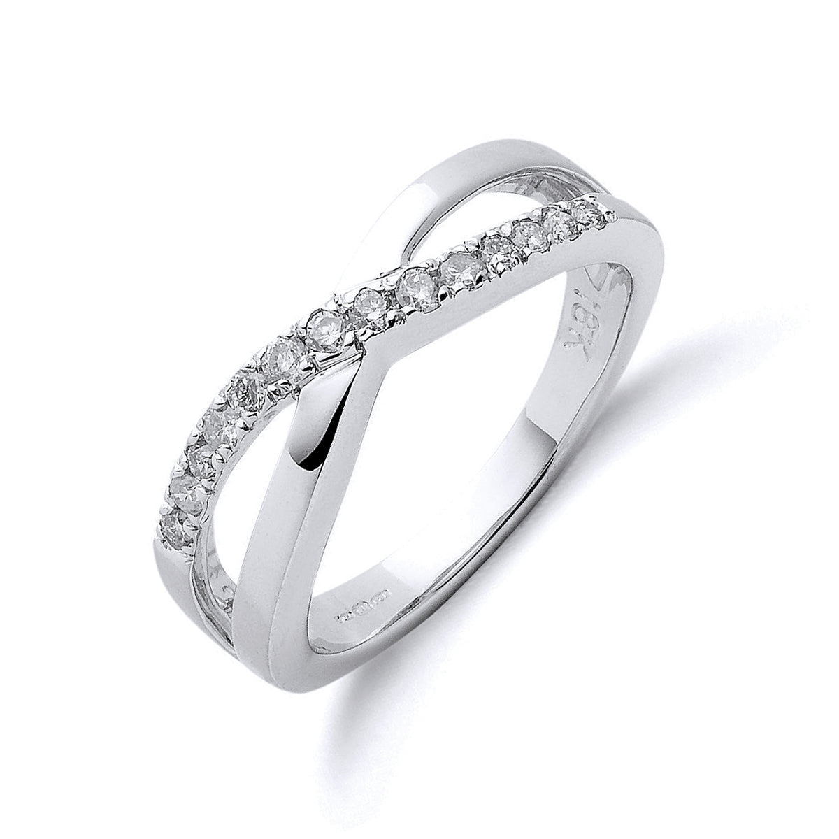 0.20ct Natural Round Brilliant Diamond Crossover Ring – 18K White Gold