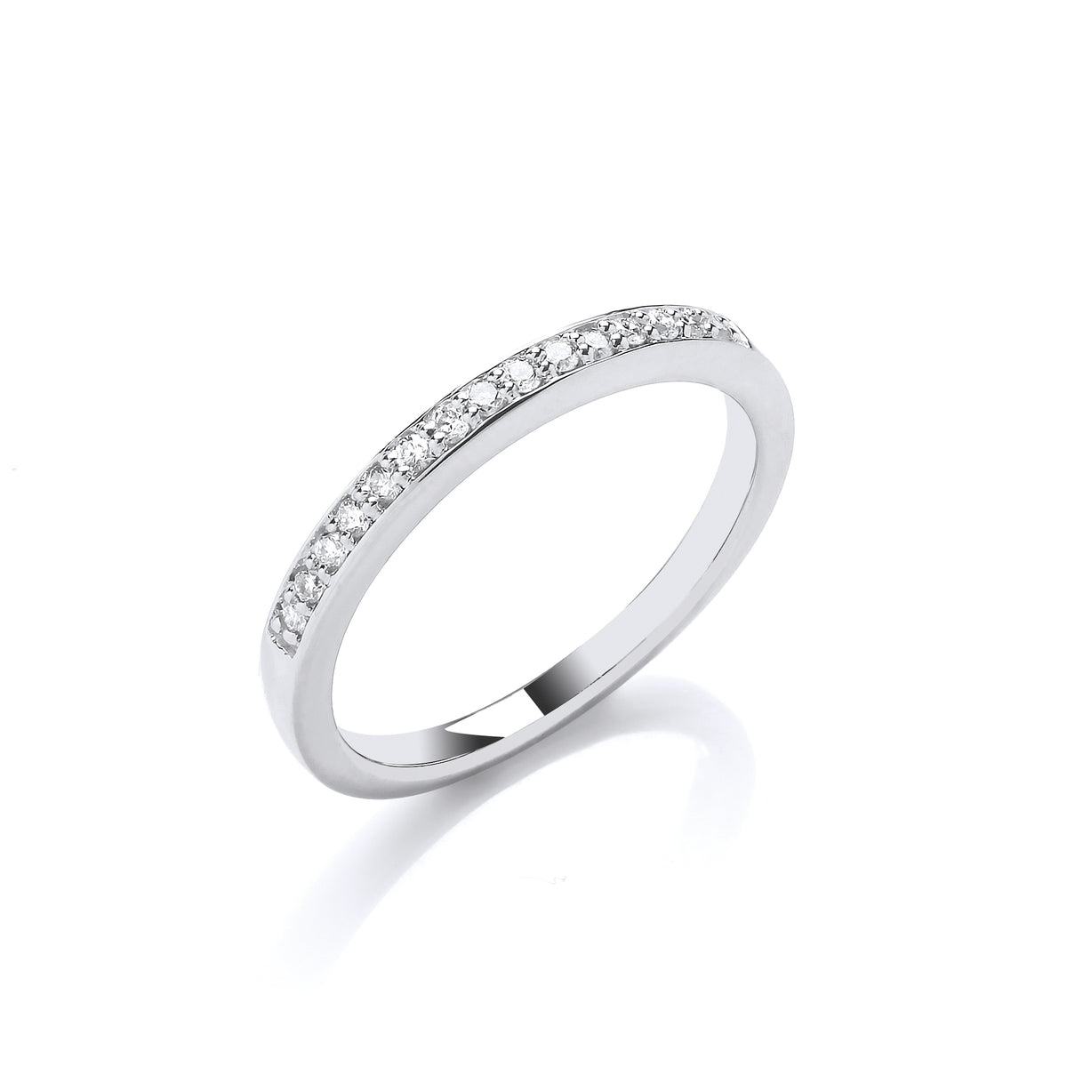 0.14ct Natural Round Brilliant Diamond Grain-Set Eternity Ring – 18K White Gold