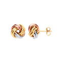 Three-Colour Gold 11mm Knot Stud Earrings – 9K White, Yellow & Rose Gold