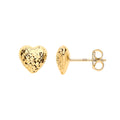 Puffed Diamond-Cut Heart Stud Earrings - 9K Yellow Gold