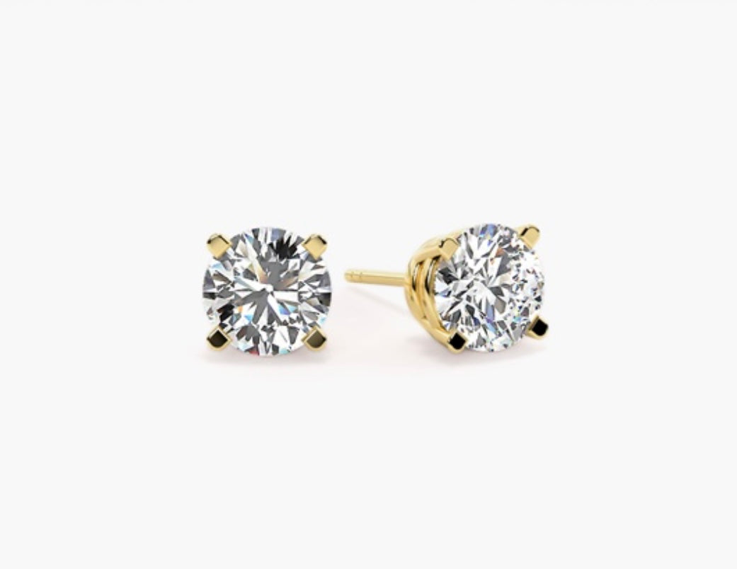 1.00ct Total Diamond Stud Earrings – 4 Prong Basket Set push backs GIA/ IGI certified