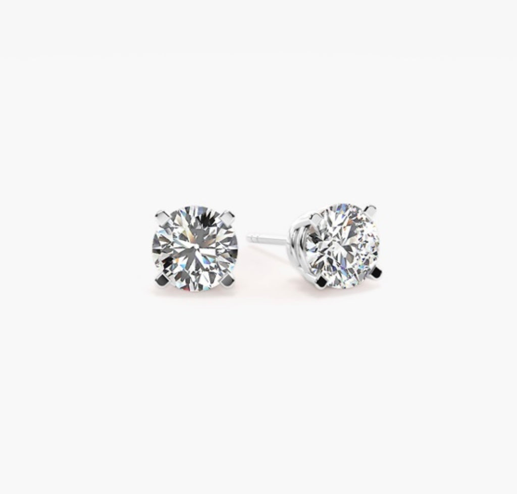 1.00ct Total Diamond Stud Earrings – 4 Prong Basket Set push backs GIA/ IGI certified