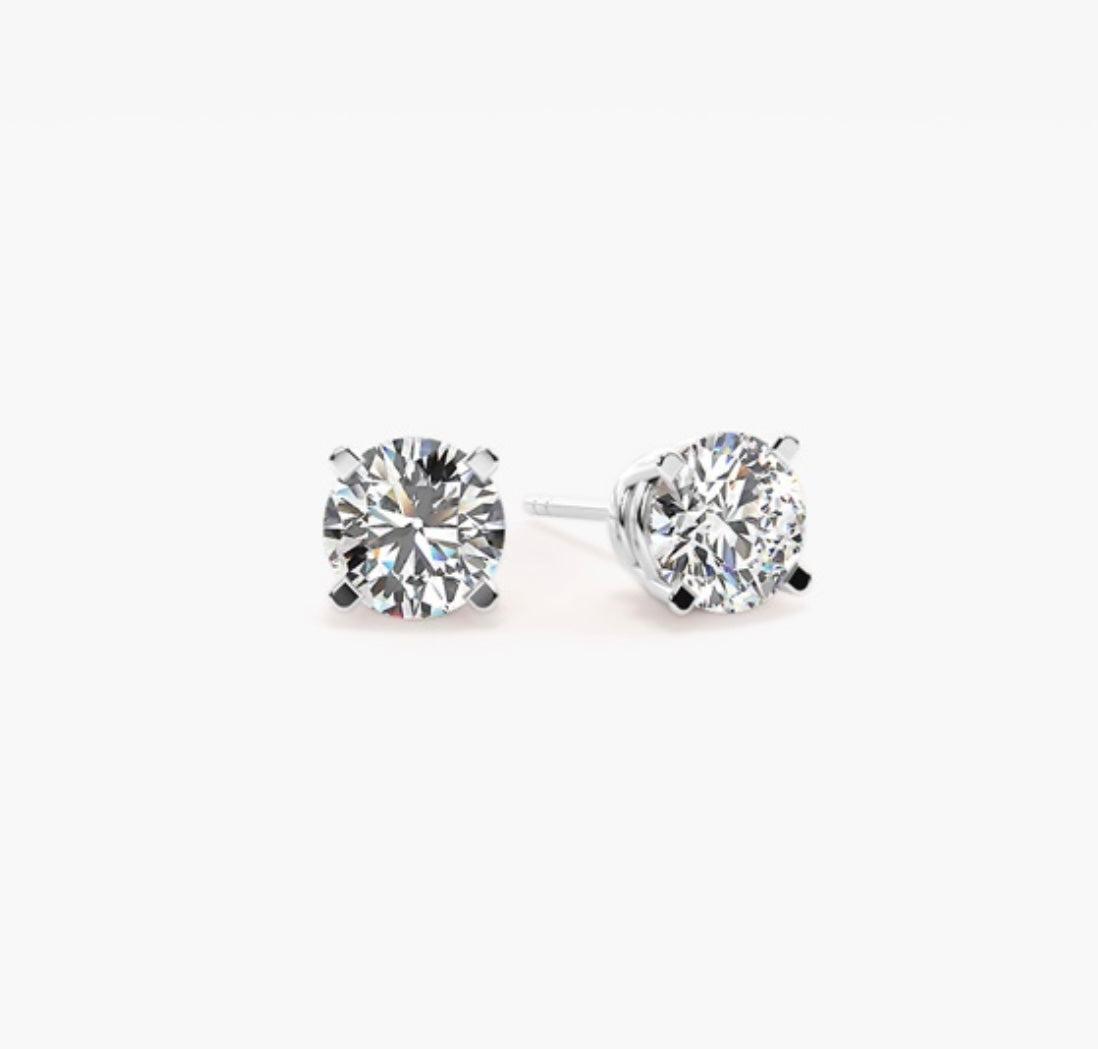 1.00ct Total Diamond Stud Earrings – 4 Prong Basket Set push backs GIA/ IGI certified