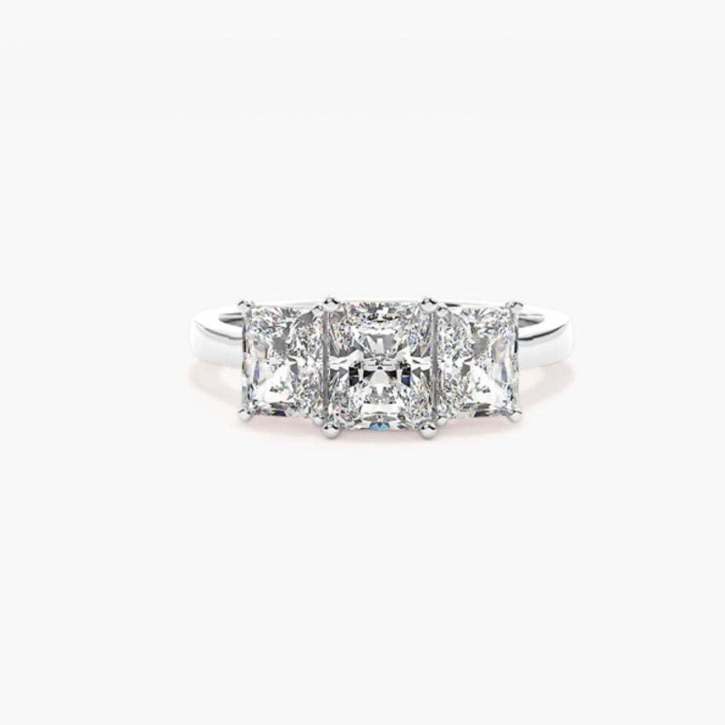 2.5ct Radiant Cut Lab Grown Diamond Trilogy Engagement Ring 1ct Side Diamonds – IGI Certified