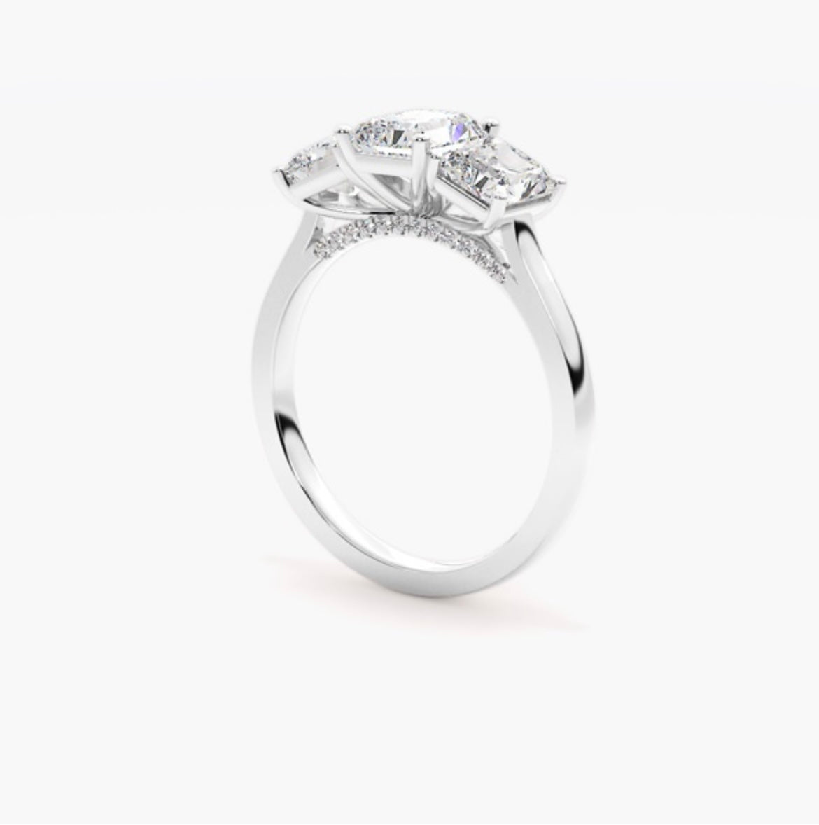 2.5ct Radiant Cut Lab Grown Diamond Trilogy Engagement Ring 1ct Side Diamonds – IGI Certified