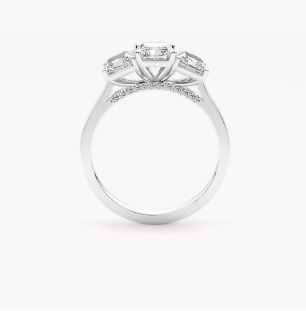 2.5ct Radiant Cut Lab Grown Diamond Trilogy Engagement Ring 1ct Side Diamonds – IGI Certified