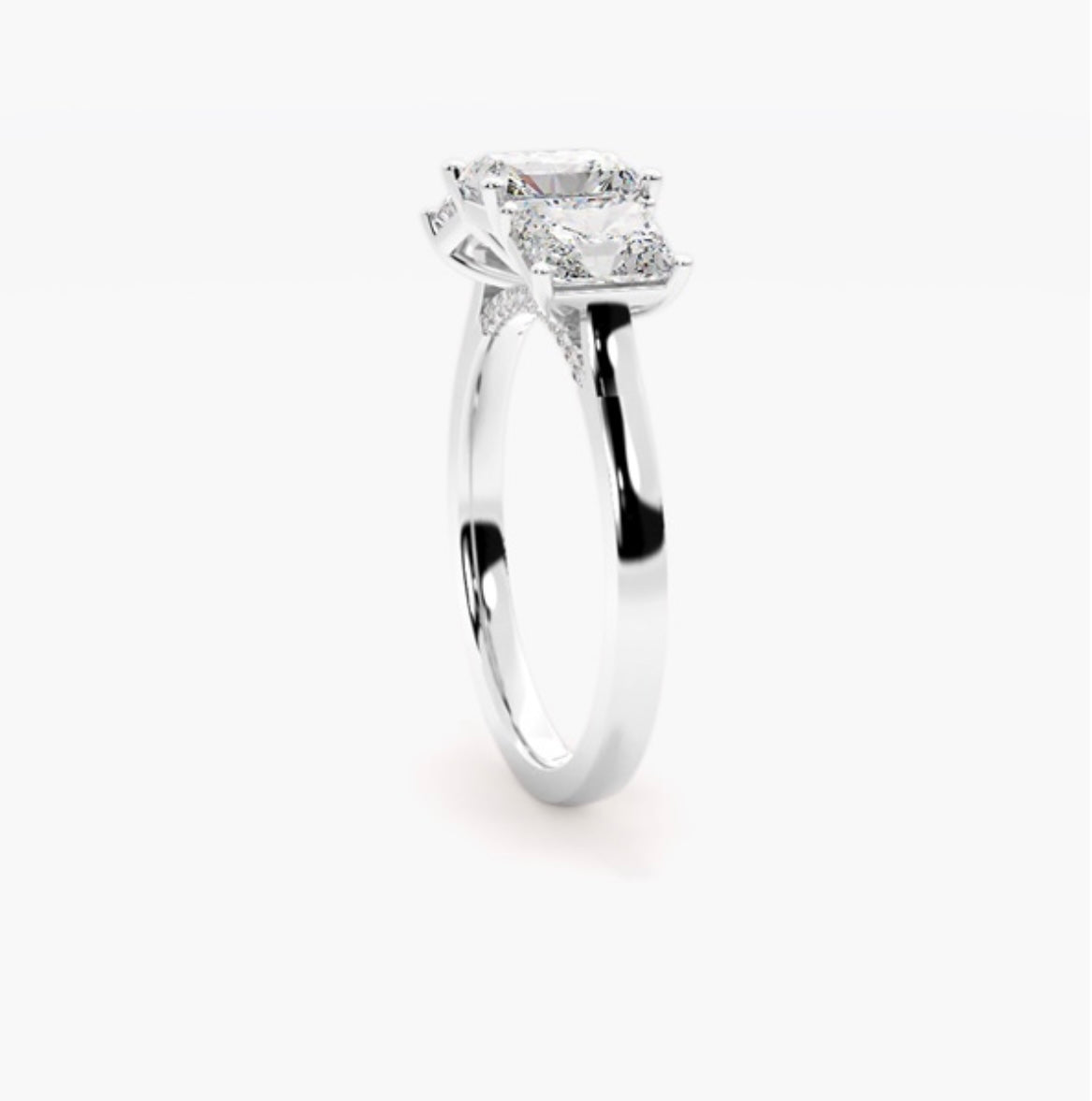 2.5ct Radiant Cut Lab Grown Diamond Trilogy Engagement Ring 1ct Side Diamonds – IGI Certified