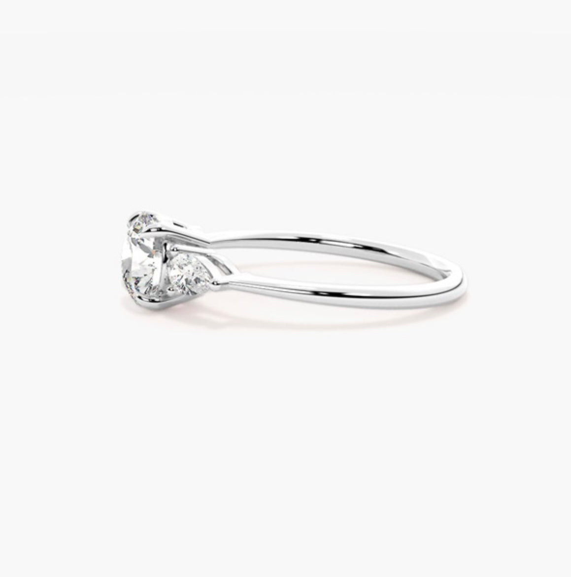 1.5ct Round Brilliant Lab Grown Diamond Trilogy Engagement Ring with Pear Side Stones – IGI Certified