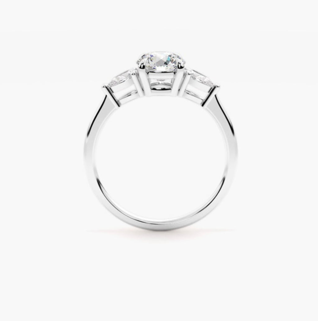 1.5ct Round Brilliant Lab Grown Diamond Trilogy Engagement Ring with Pear Side Stones – IGI Certified