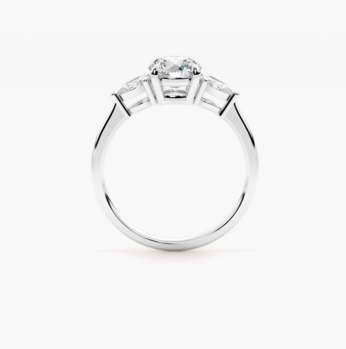 1.5ct Round Brilliant Lab Grown Diamond Trilogy Engagement Ring with Pear Side Stones – IGI Certified