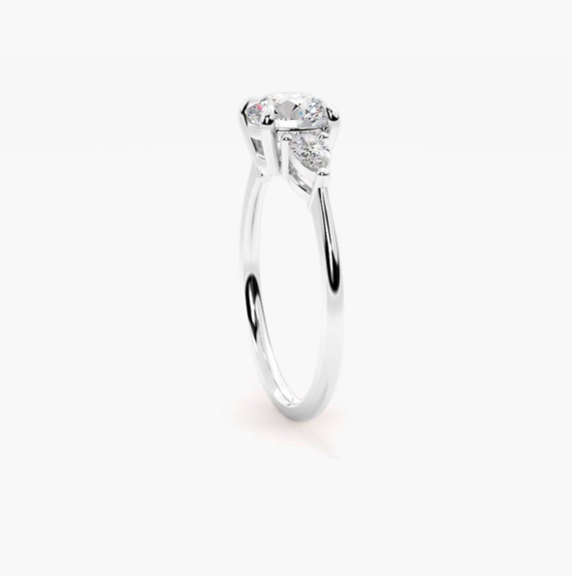 1.5ct Round Brilliant Lab Grown Diamond Trilogy Engagement Ring with Pear Side Stones – IGI Certified