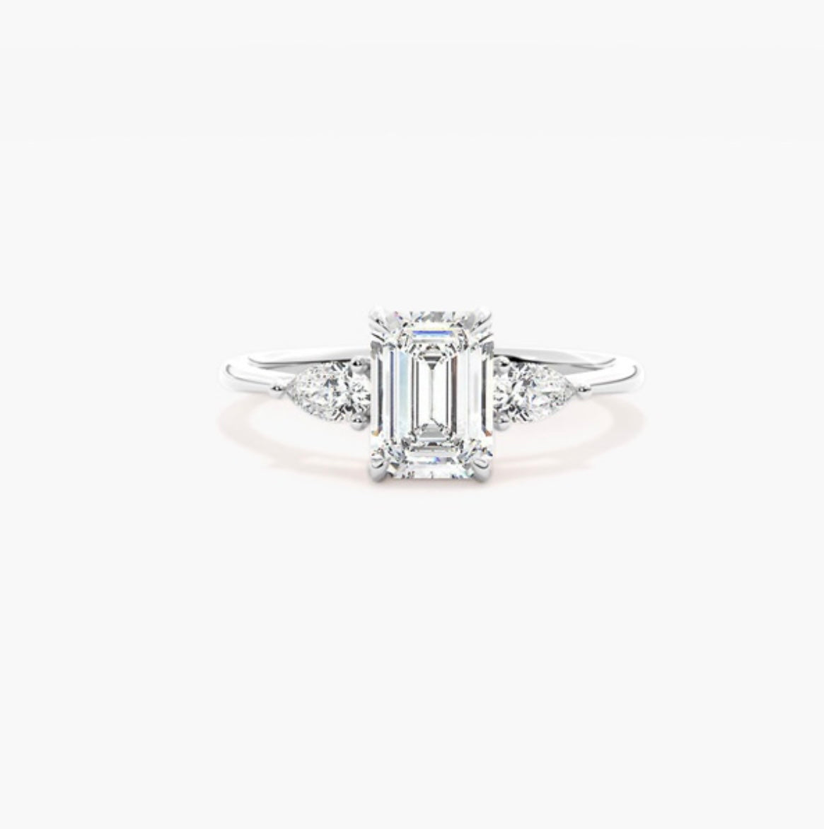 1ct Emerald Cut Lab Grown Diamond Trilogy Engagement Ring with Pear Side Stones – IGI Certified