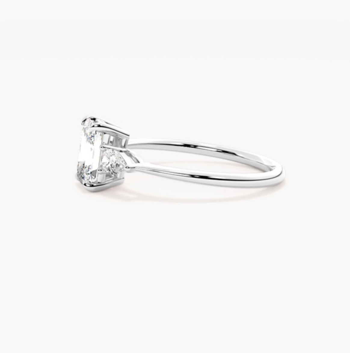 1ct Emerald Cut Lab Grown Diamond Trilogy Engagement Ring with Pear Side Stones – IGI Certified