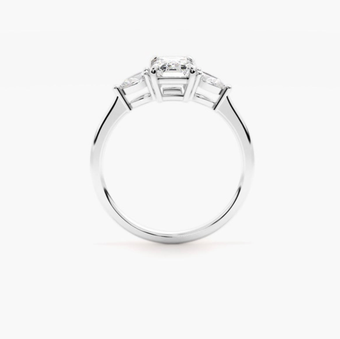 1ct Emerald Cut Lab Grown Diamond Trilogy Engagement Ring with Pear Side Stones – IGI Certified
