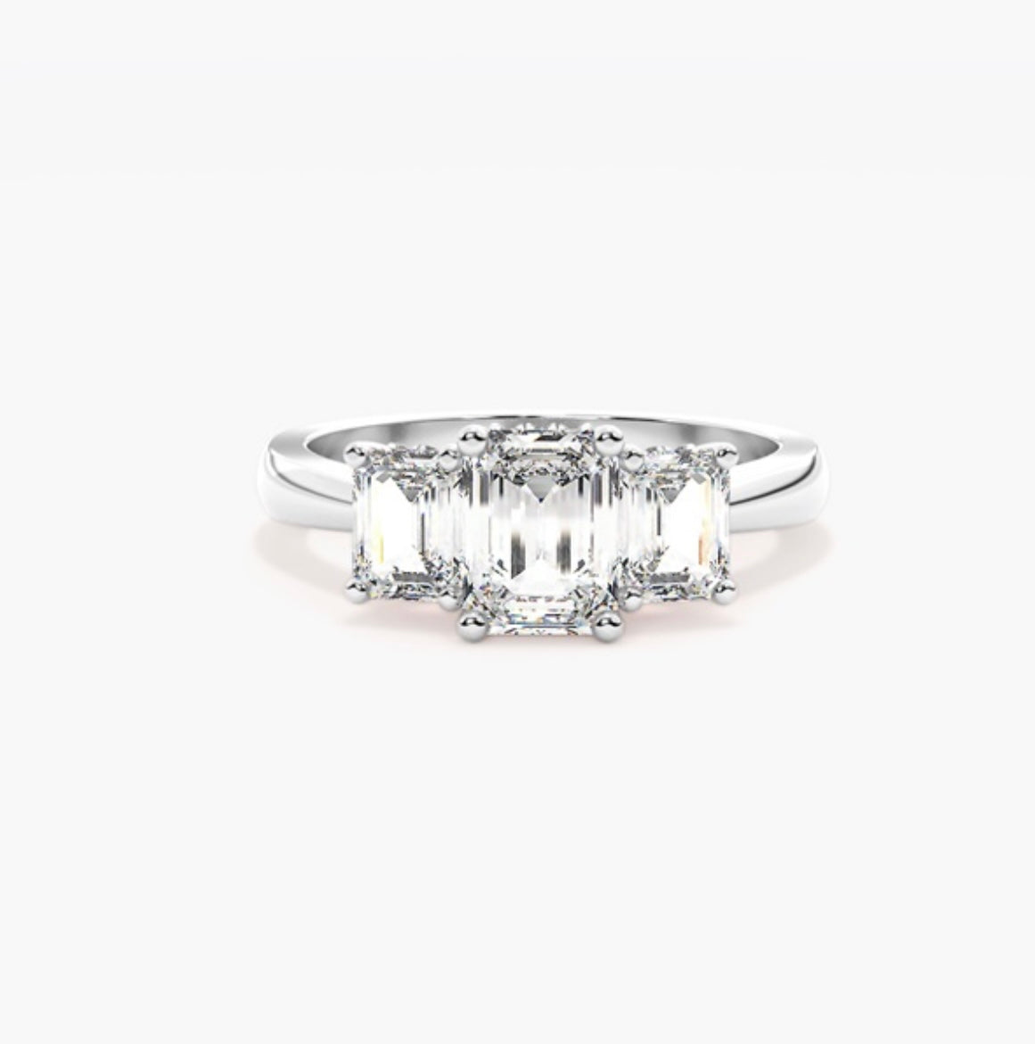 2ct Emerald Cut Lab Grown Diamond Trilogy Engagement Ring with Emerald Side Stones – IGI Certified