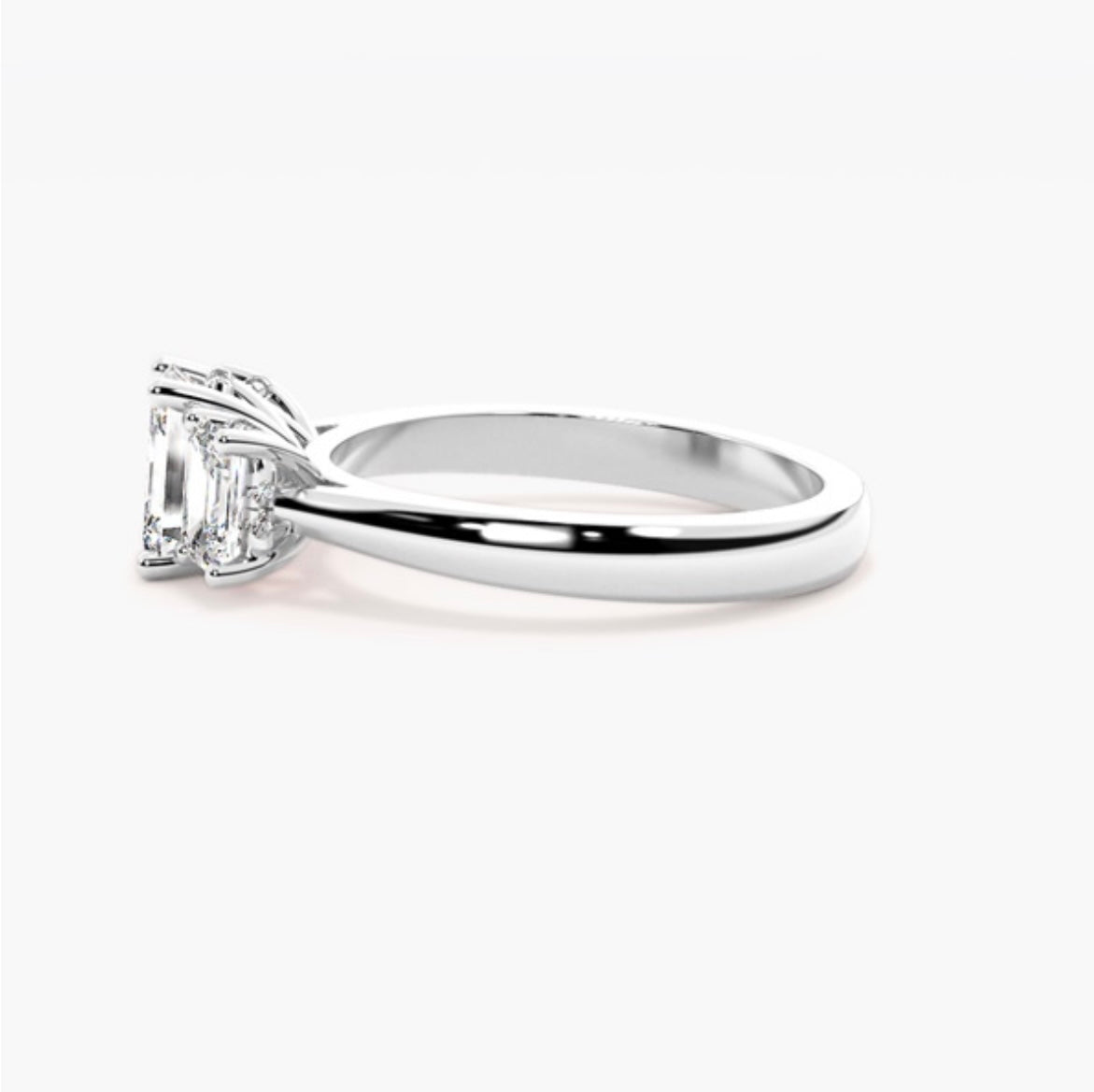 2ct Emerald Cut Lab Grown Diamond Trilogy Engagement Ring with Emerald Side Stones – IGI Certified