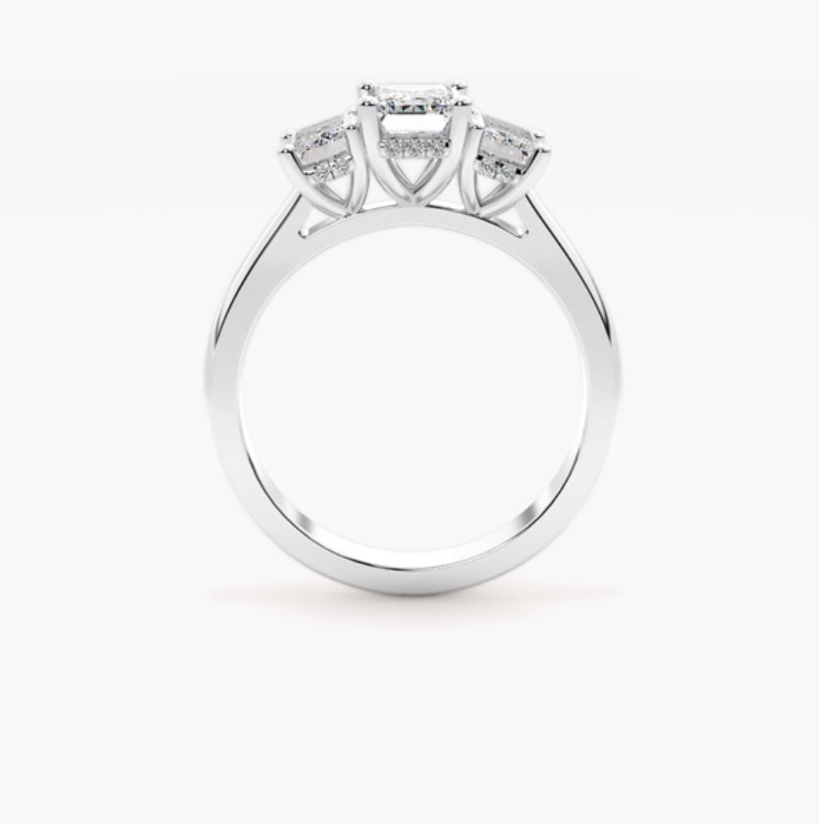 2ct Emerald Cut Lab Grown Diamond Trilogy Engagement Ring with Emerald Side Stones – IGI Certified