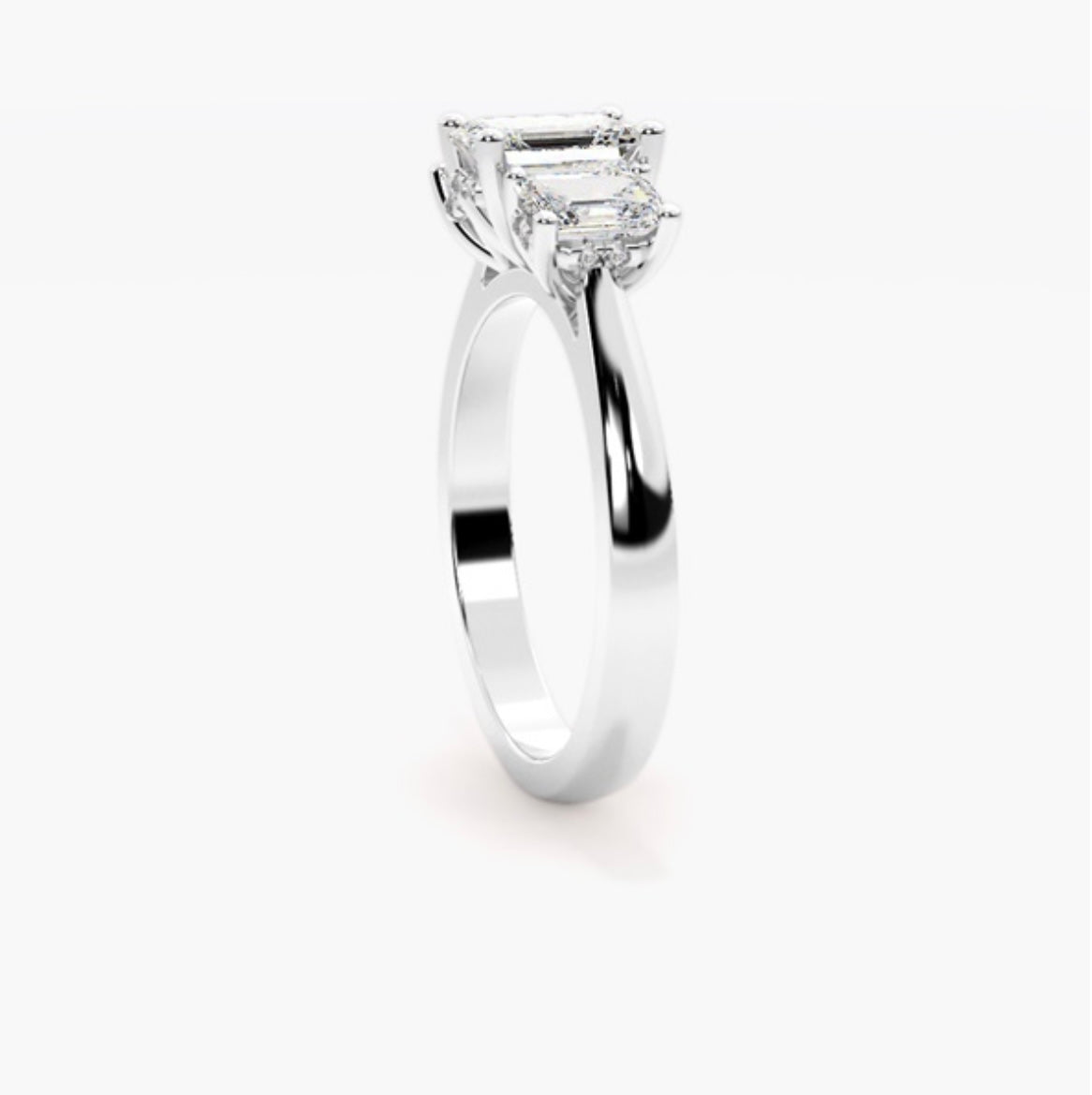 2ct Emerald Cut Lab Grown Diamond Trilogy Engagement Ring with Emerald Side Stones – IGI Certified