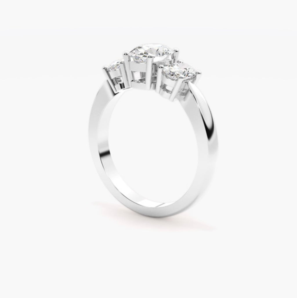 1.5ct Oval Cut Lab Grown Diamond Trilogy Engagement Ring with Oval Side Stones – IGI Certified