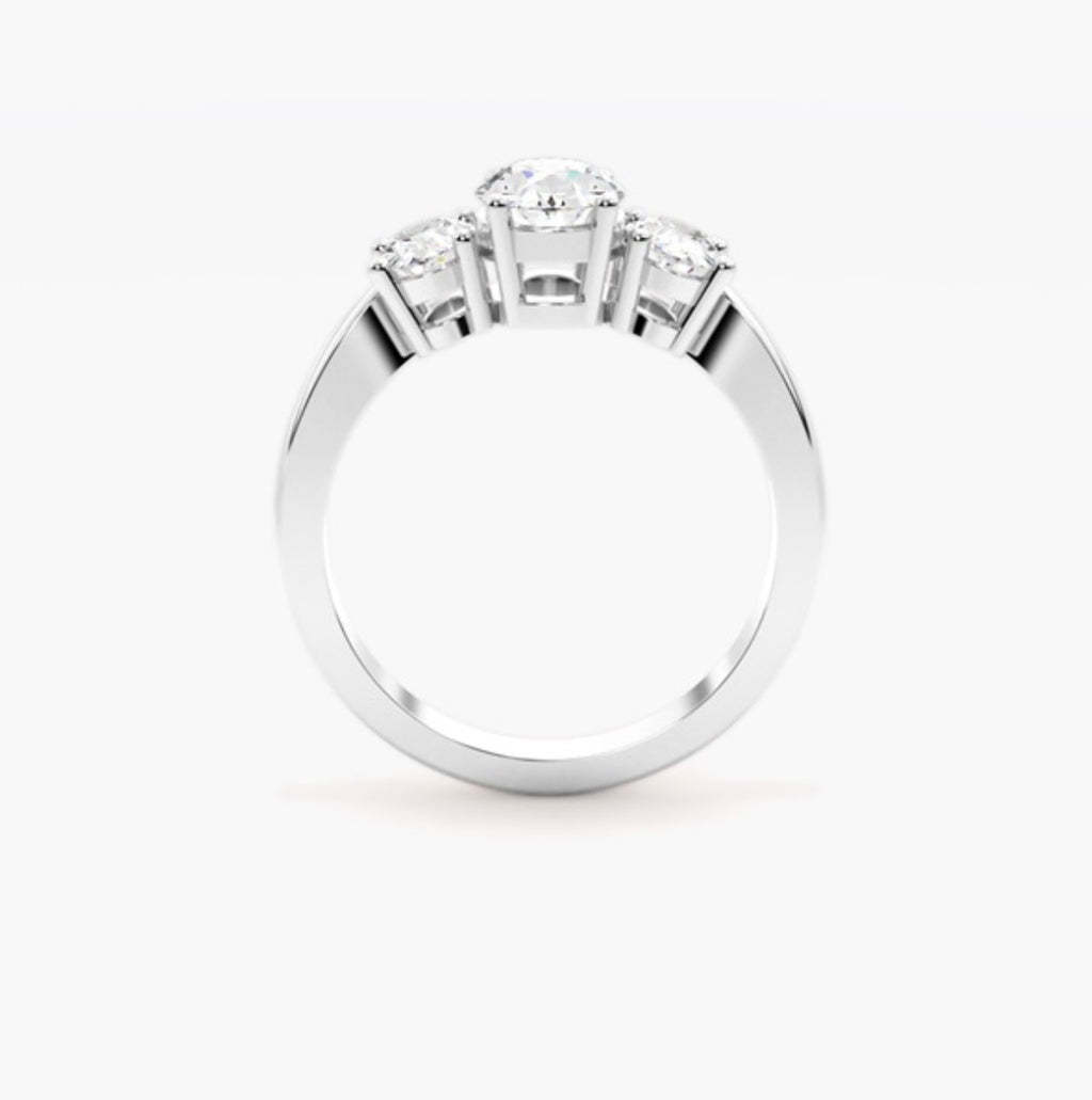 1.5ct Oval Cut Lab Grown Diamond Trilogy Engagement Ring with Oval Side Stones – IGI Certified