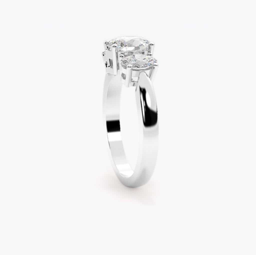 1.5ct Oval Cut Lab Grown Diamond Trilogy Engagement Ring with Oval Side Stones – IGI Certified