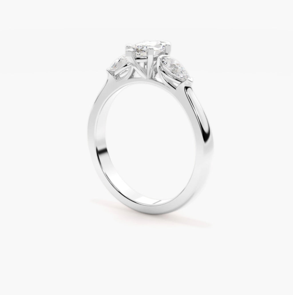1ct Marquise Cut Lab Grown Diamond Trilogy Engagement Ring with Pear Side Stones – IGI Certified