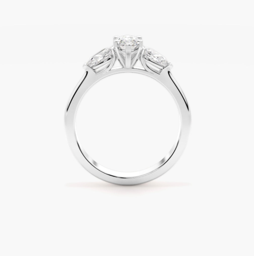 1ct Marquise Cut Lab Grown Diamond Trilogy Engagement Ring with Pear Side Stones – IGI Certified