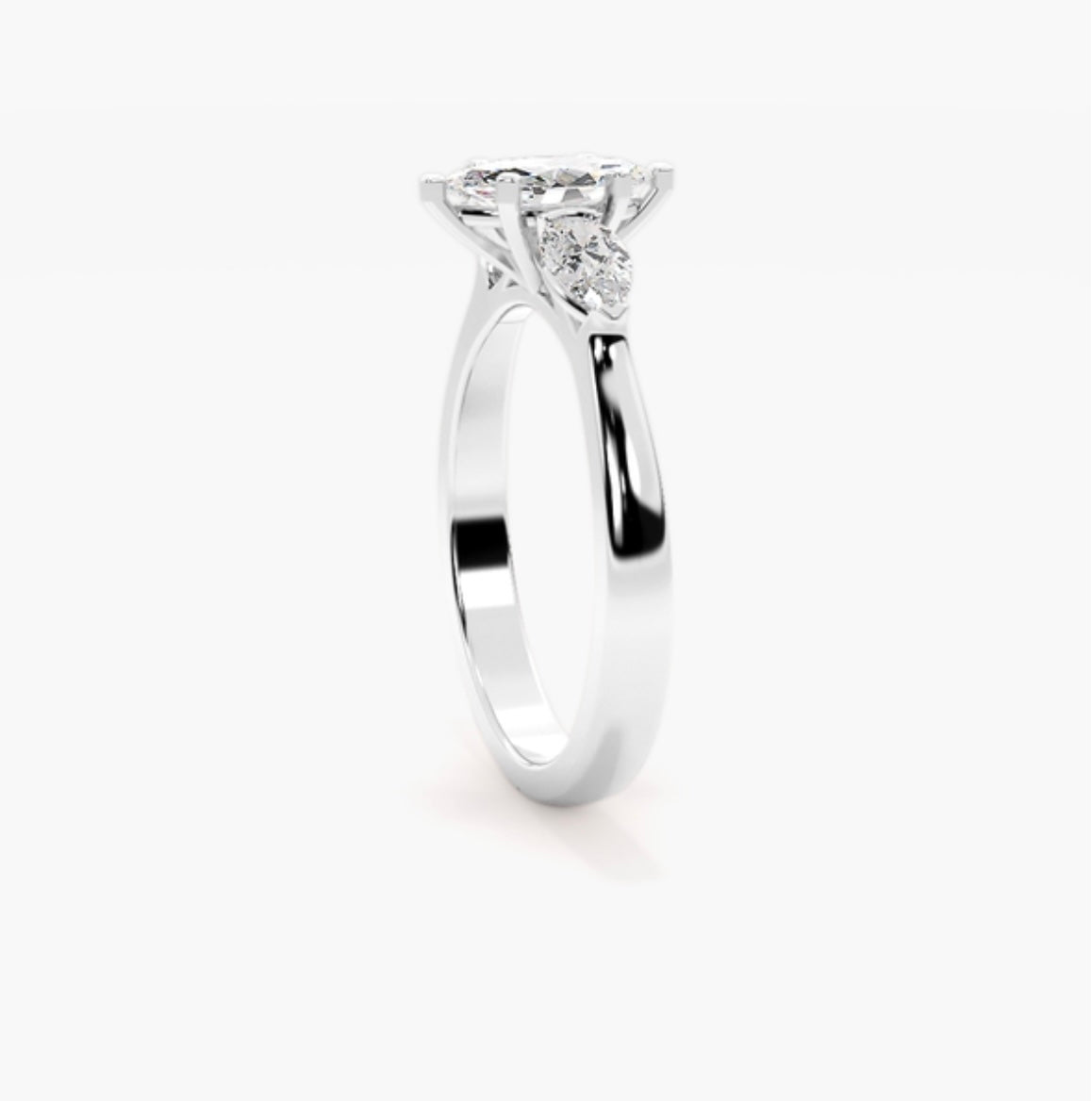 1ct Marquise Cut Lab Grown Diamond Trilogy Engagement Ring with Pear Side Stones – IGI Certified