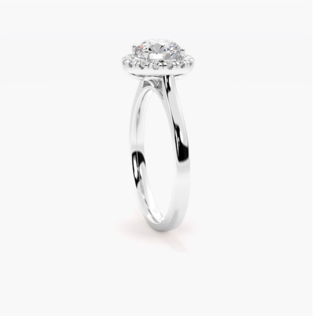 1ct Round Brilliant Lab Grown Diamond Single Halo Engagement Ring – IGI Certified