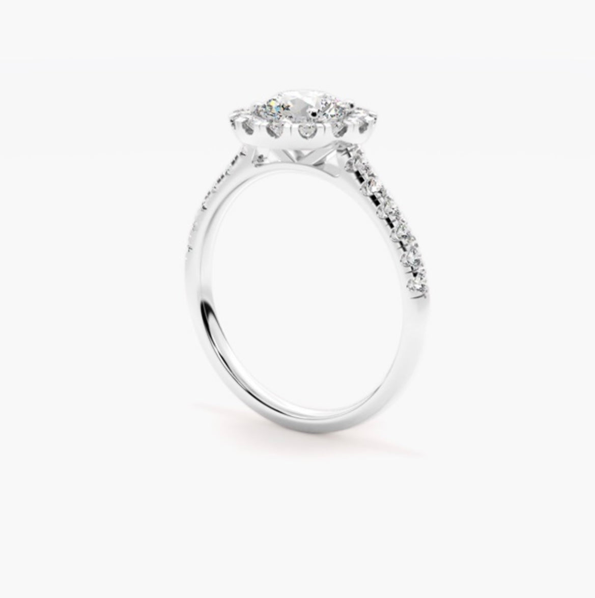 1ct Round Brilliant Lab Grown Diamond Halo Engagement Ring with Pave Shoulders – IGI Certified