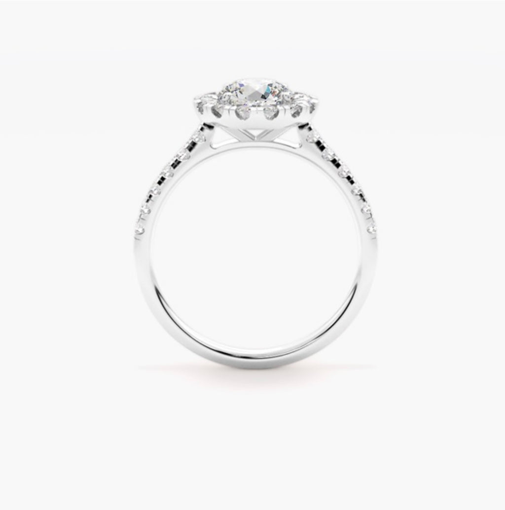 1ct Round Brilliant Lab Grown Diamond Halo Engagement Ring with Pave Shoulders – IGI Certified