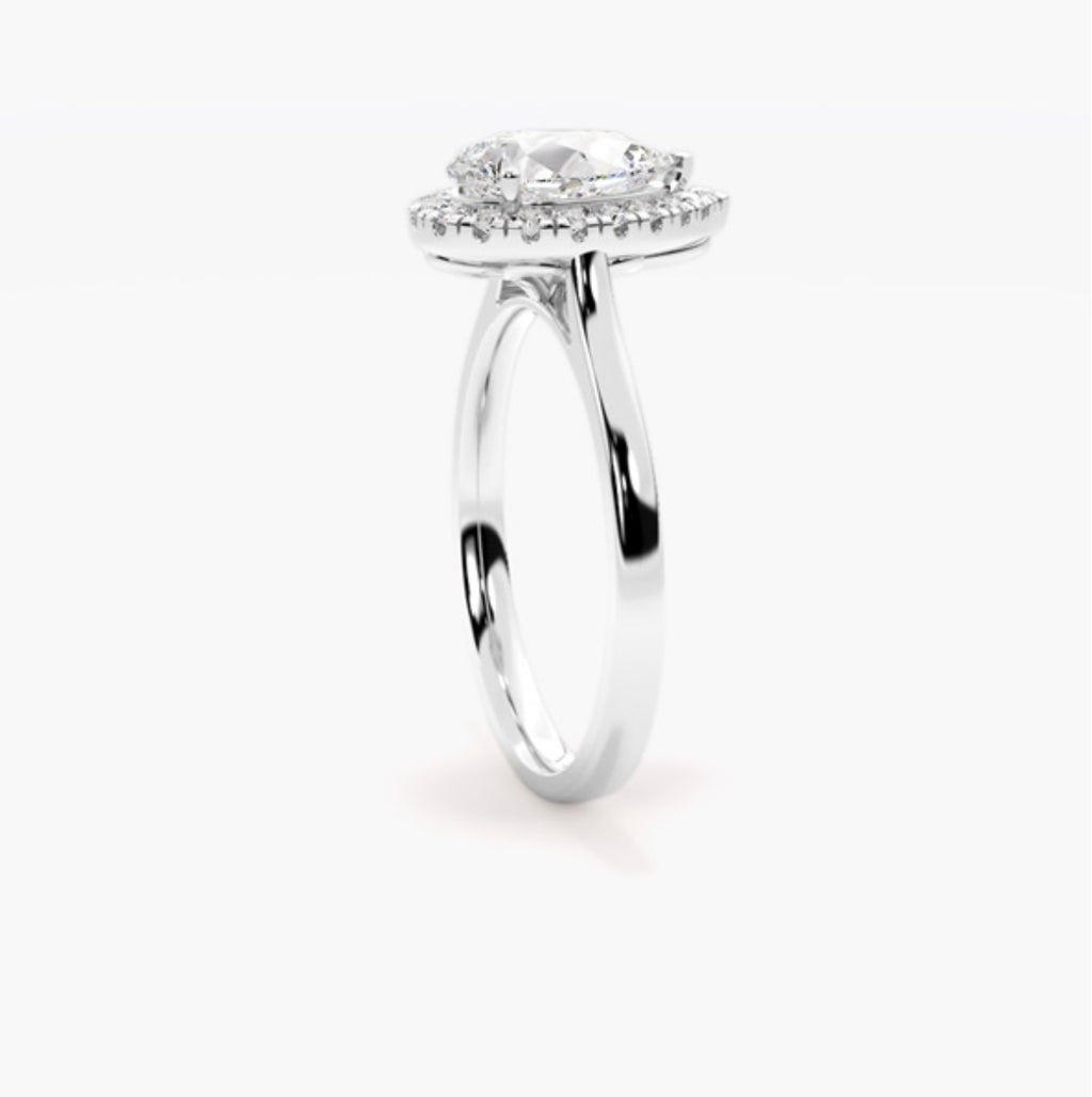 3ct Pear Cut Lab Grown Diamond Wed fit Single Halo Engagement Ring – IGI Certified