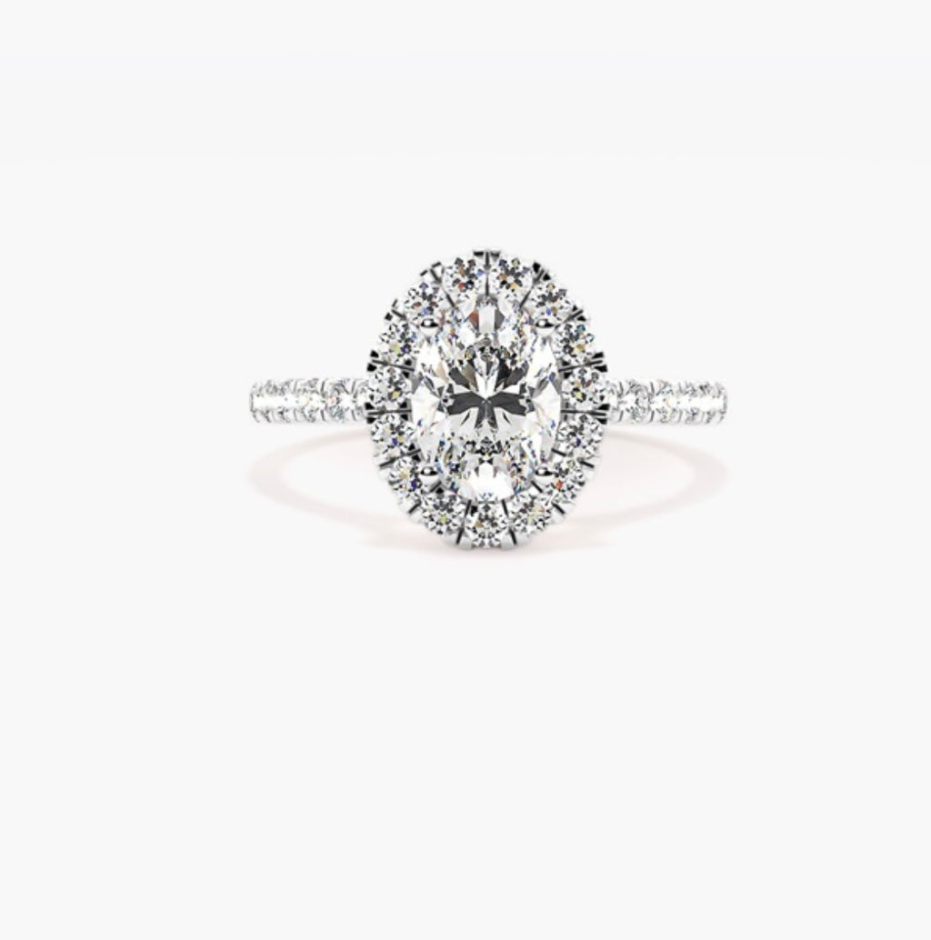2ct Oval Cut Lab Grown Diamond Halo Engagement Ring with Pavé Shoulders – IGI Certified