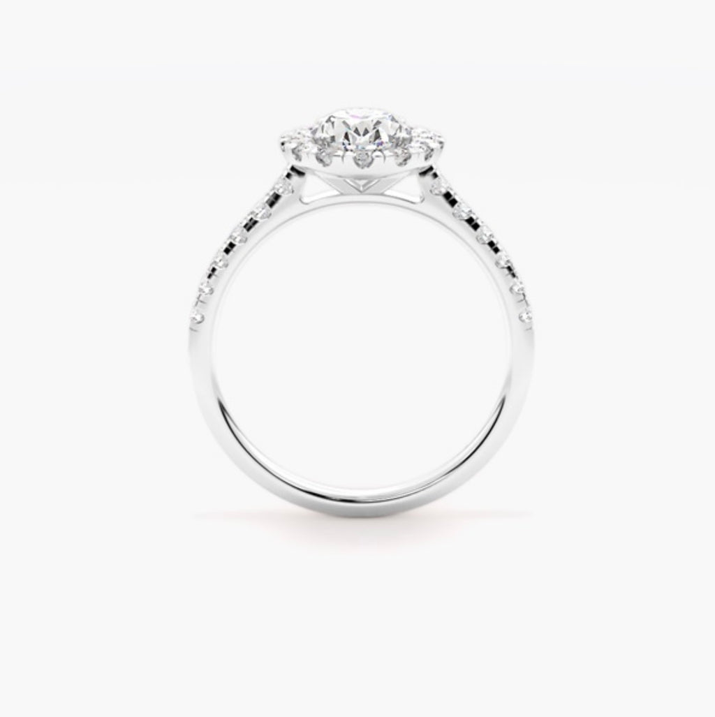 2ct Oval Cut Lab Grown Diamond Halo Engagement Ring with Pavé Shoulders – IGI Certified