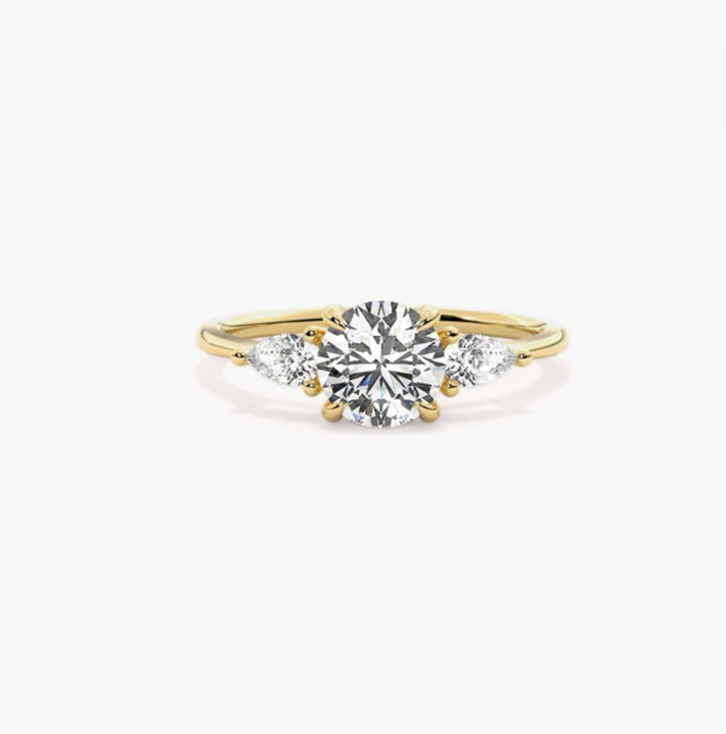 1.5ct Round Brilliant Lab Grown Diamond Trilogy Engagement Ring with Pear Side Stones – IGI Certified