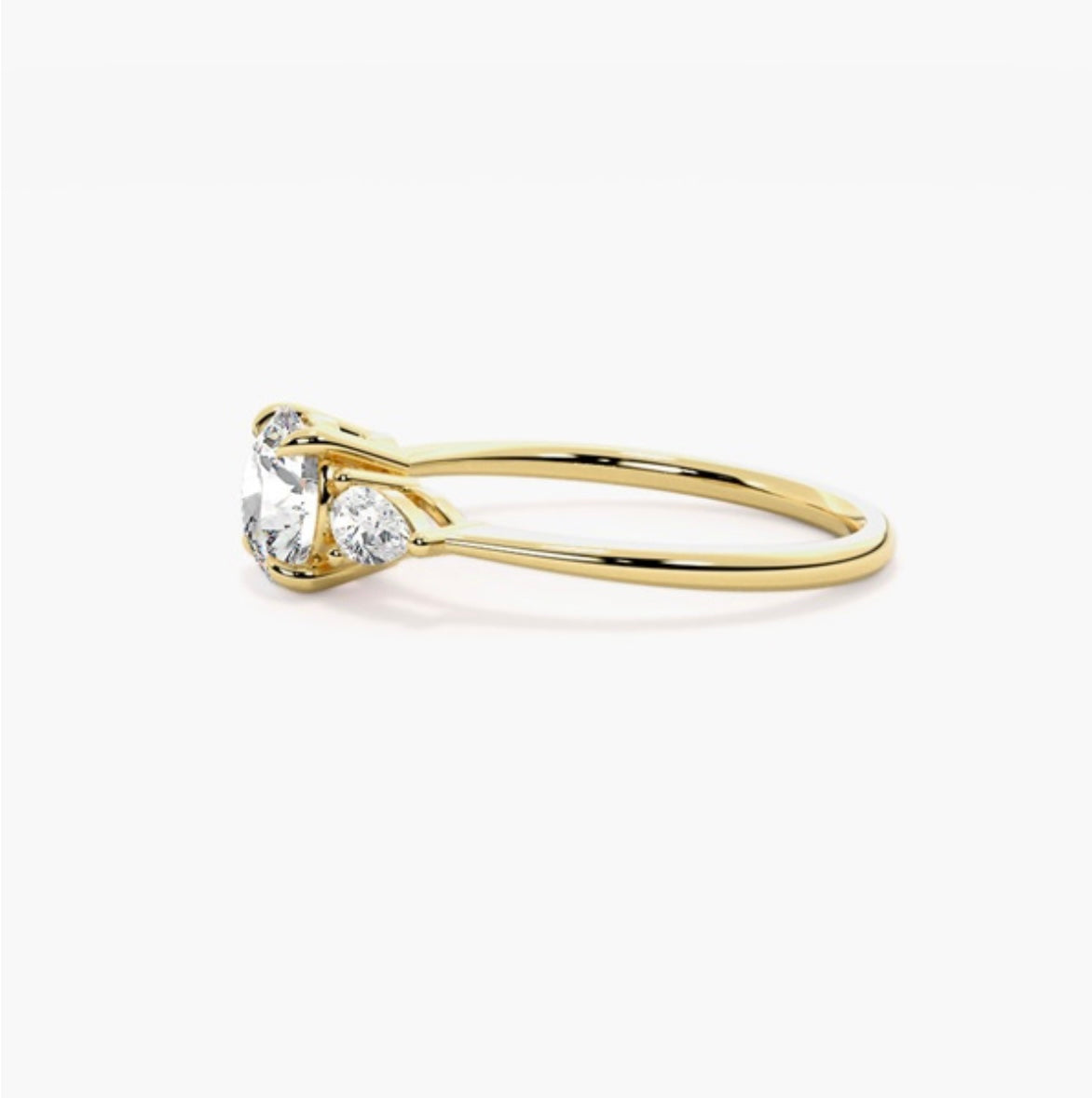 1.5ct Round Brilliant Lab Grown Diamond Trilogy Engagement Ring with Pear Side Stones – IGI Certified