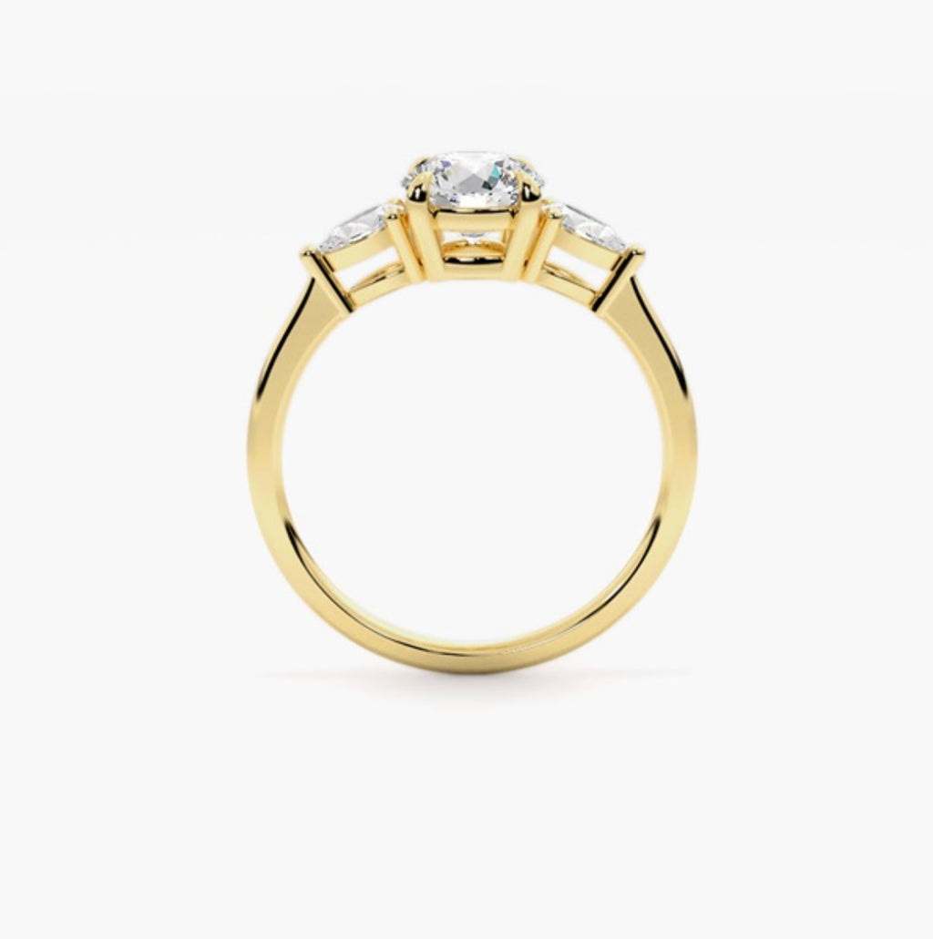 1.5ct Round Brilliant Lab Grown Diamond Trilogy Engagement Ring with Pear Side Stones – IGI Certified